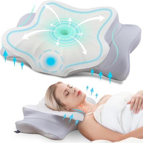 DONAMA Cervical Pillow for Neck and Shoulder,Contour Memory Foam Pillow,Ergonomic Neck Support Pillow for Side Back Stomach Sleepers with Pillowcase-Standard Size