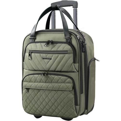 KROSER Carry On Underseat Multi-functional, 16-inch Underseater Lightweight Overnight Suitcase for Women, Olive