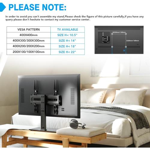 Universal TV Stand - Table Top TV Stand for 27-60 inch LCD LED TVs - 9 Level Height Adjustable TV Base Stand with Tempered Glass Base & Wire Management, VESA 400x400mm