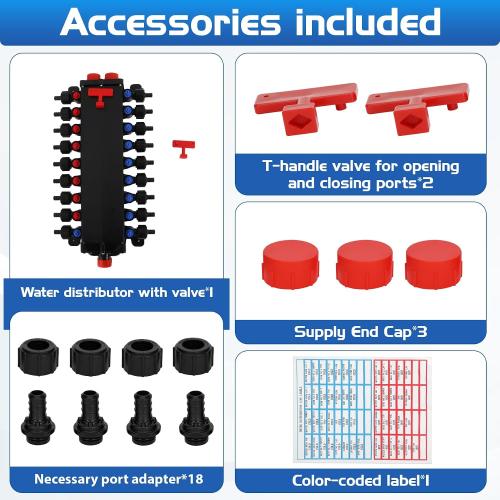 50250 18-Port Pex Manifold Compatible with Viega Manabloc,1/2 Zero Lead Poly Alloy PEX Crimp Manifold for Homerun Water Distribution System, Leak-Proof Valves，Suitable for crimping and PEX crimping.