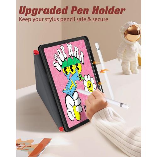 for iPad Air 11 Inch M3 2025 & M2 2024/Air 5th/4th Generation 10.9 Inch/Pro 11 Inch Case - with Pen Holder for Girls Boys Women Men Cute Cartoon Cool Anime Kawaii Fun, Red Eyes