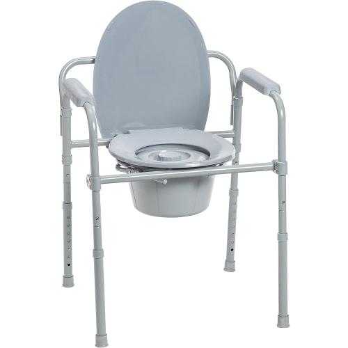 Drive Medical Folding Steel Bedside Commode Chair - 3-in-1 Portable Toilet - Adjustable Height - 350 Lb Weight Capacity - 7.5 Qt Bucket - Adult Commode - Grey‼️light dirt and good condition‼️