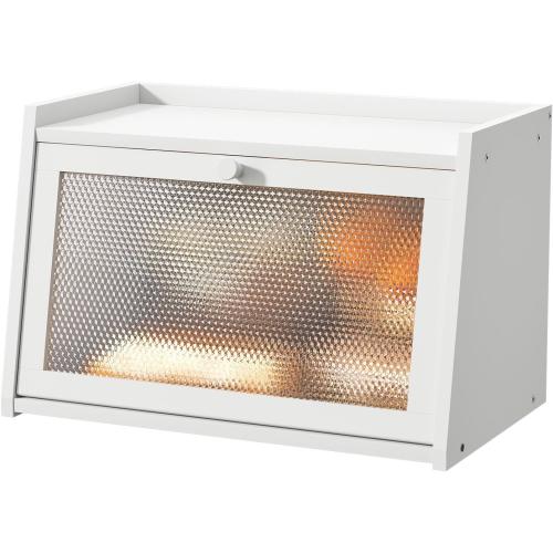 Large Farmhouse Bread Box with Window -White Natural Wood Bread Storage Container for Kitchen Countertop