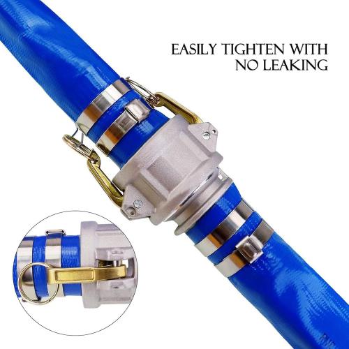 Discharge Hose Pump Kit Includes3 x 50' Blue PVC Backwash Hose & 3 x 20' Green PVC Suction Hose with Aluminum Camlock Fittings, Steel Hole Suction Strainer and Cam and Groove Adapter
