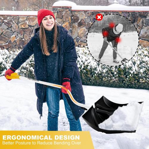 Snow Shovel for Driveway Ergonomic Design 17” Reinforced Heavy Duty Snow Removal Easy Assembled Tool in Winter Snowy Day for Garage Car Parking Port Workshop Barn