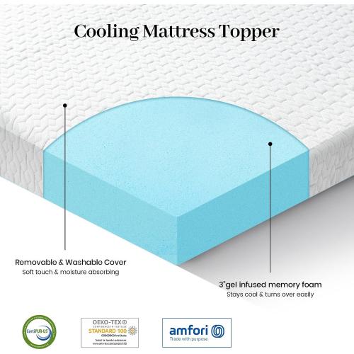 3 Inch Gel Memory Foam Mattress Topper Queen Size,  White