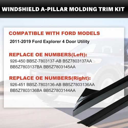 926-451 Right Windshield A Pillar Trim Molding Fit for Ford Explorer 2011-2019 BB5Z7803136AA BB5Z-7803136-AB