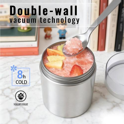 Bakpoco Stainless Steel Thermo for Hot Food for Kids Adults, 16.9oz Leakproof Insulated Food Jar with Detachable Snack Container (6.7oz) & Spoon, Wide Mouth Lunch Food Container for School, Office
