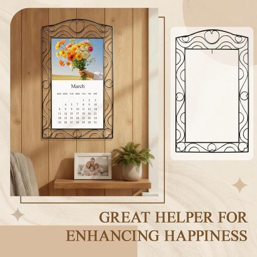 Moxweyeni 32 x 19 Inch Wrought Iron Wall Calendar Frame, Heart Wave Design Metal Wire Holder for Standard 2026 Calendars, Home Office Wall Decoration
