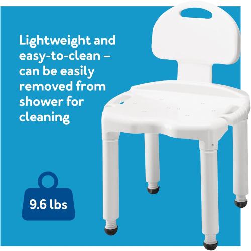 Carex Bath Seat And Shower Chair with Backrest for Seniors, Bath Chair For Elderly, Disabled, Handicap, and Injured Persons, Supports Up To 400lbs, Shower Seat For Inside Shower, Made in USA