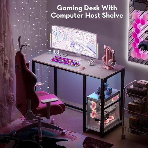 SINPAID 40IN Computer Desk with Shelves, Cream White Sturdy Small Desk for Bedroom, Modern Gaming Table, Office Furniture