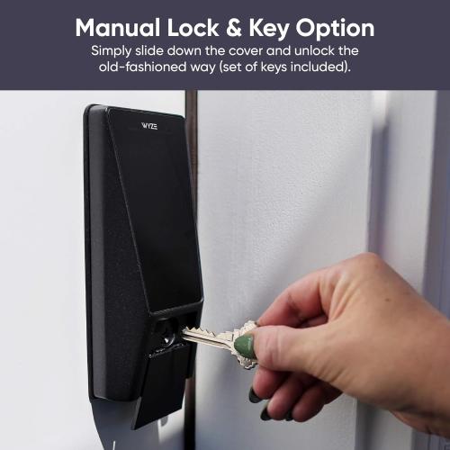 Wyze Palm Lock, Smart Door Lock with Palm Vein Recognition, Keyless Entry Smart Locks for Front Door, Keypad, Auto Lock, Dual Battery, Wi-Fi, Works with Alexa & Google, BHMA, IP53, Mechanical Key