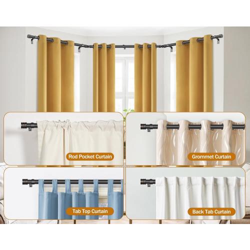 Black Bay Window Curtain Rod, HOTOZON 1 Inch Curtain Rods for Bay Windows 36-72 Inch(Center Rod), 20-36 Inch Side Rods for Windows, Heavy Duty Decorative Drapery Rod with End Cap Finials