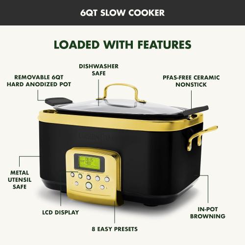 ‼️ WHITE ‼️GreenPan Elite 8-in-1 Programmable 6QT Electric Slow Cooker, Dishwasher Safe Lid & Removable Crock, PFAS-Free Healthy Ceramic Nonstick Multi-Cooker, Sear, Sauté, Brown, Steam Basket, Roast, silver