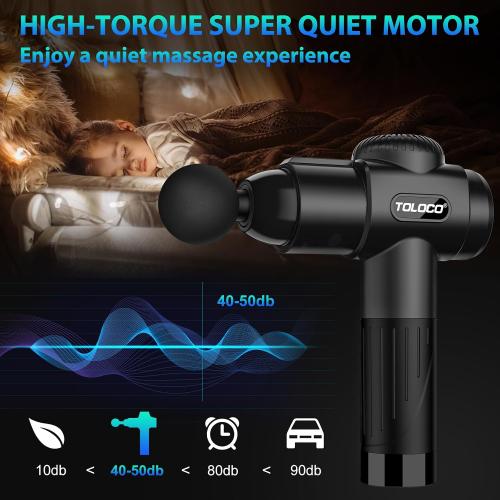 Black TOLOCO Massage Gun, Deep Tissue Back Massage for Athletes for Pain Relief, Percussion Massager with 10 Massages Heads & Silent Brushless Motor, Gifts for Fathers Day, Black