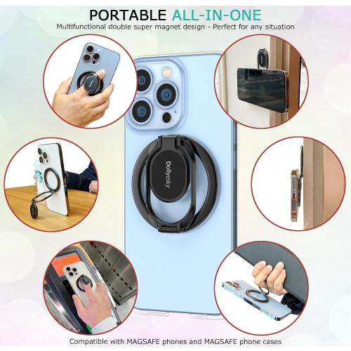 Doflyesky Magnetic Phone Ring Holder for iPhone, Double Adjustable Gym Phone Grip Holder and Stand Removable for Magsafe Case, iPhone 17/16/15/Pro Max Plus SE