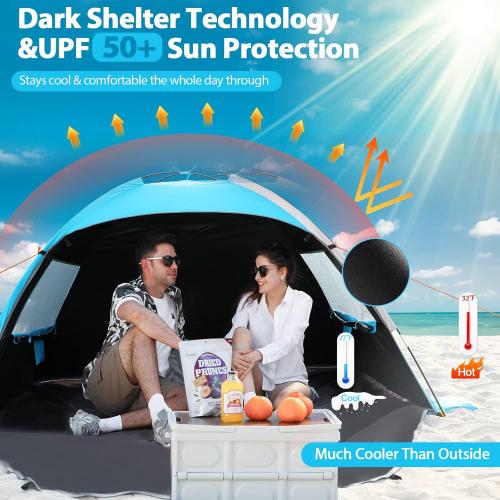 Beach Tent, Beach Shade Portable Tent for 2-3 Person with UPF 50