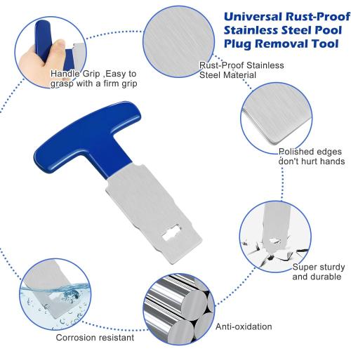 Pool Plug Removal Tool with Handle Grip, Upgraded Metal Eyeball Seat Removal Tool for Above& Inground Pool Spa Return Jet Plug Nozzles Inlet Fittings, Compatible with SP1419A-SP1419E Hayward (Blue)