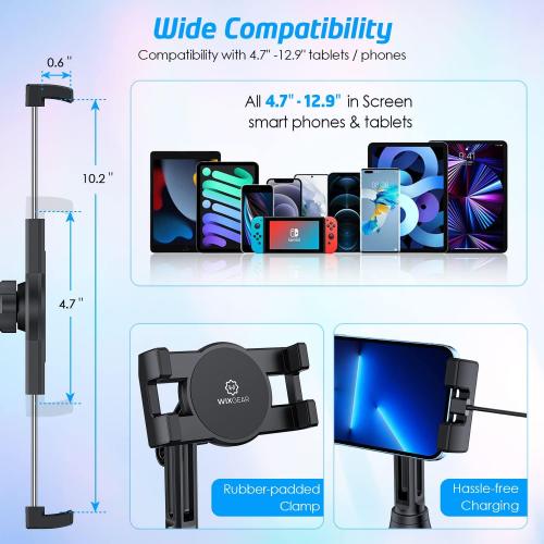 WixGear Tablet Holder for Car - Universal iPad Holder for Car with Adjustable Height, Cup Holder Mount, Large Clamp for 12.9 Devices, Heavy Duty and Sturdy Base