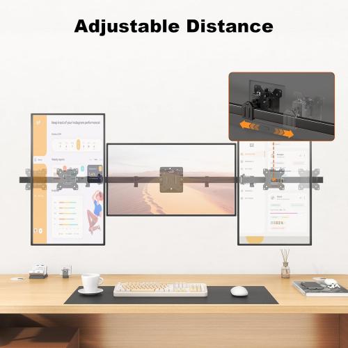 Triple Monitor Wall-Mount for 17-32 Screens - Adjustable Heavy Duty Three Wall Monitor Mount with Cable Management, Space-saving,Tilt, Swivel, Rotation, VESA 75/100 mm, Max 15.4lbs per Screen, Black