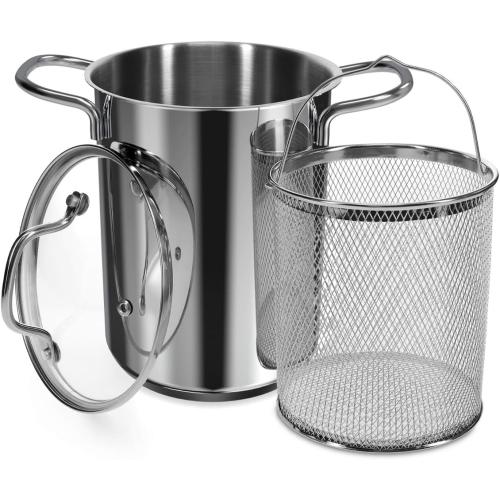 Navaris Asparagus Pot - Stainless Steel Asparagus Vegetable Steamer Spaghetti Pasta Stovetop Cooker with Removable Basket and Lid - BPA Free - 4.1 Qt
