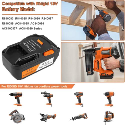 Fancy Buying 6.0Ah Replacement for Ridgid 18V Battery R840083 R840084 R840085 R840086 R840087 R840095 R86092 AC840087P 18V Cordless Drill Tools Battery