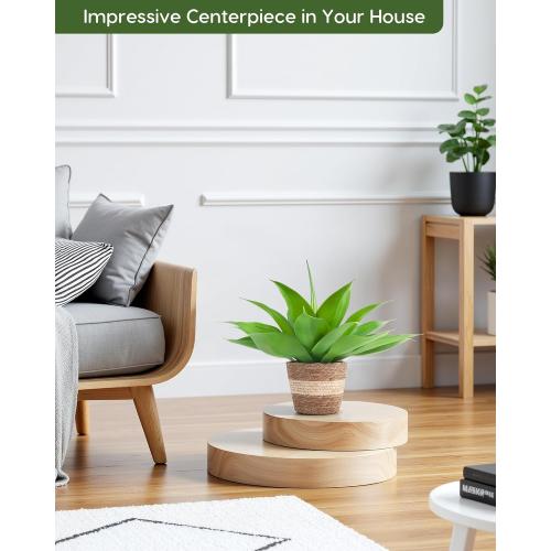 Velener Fake Agave with Rattan Pot, Artificial Plant Outdoor Agave - Fake Sucuulents Plants for Indoor and Outdoor Decor(15 Inch)
