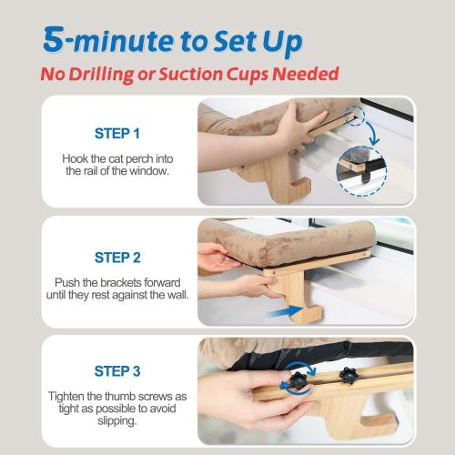 Zakkart Cat Perch for Window Sill with Bolster - Orthopedic Hammock Design with Premium Hardwood & Robust Metal Frame - Cat Window Seat for Large Cats and Kittens -Gray