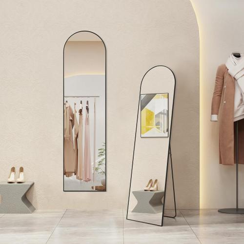 Arched Mirror Full Length, Upgraded 16x59 Body Wall Mirrors with Shatter-Proof Glass, Floor Standing, Hanging or Leaning, Tall Mirror with Stand Aluminum Alloy Frame for Bedroom Cloakroom