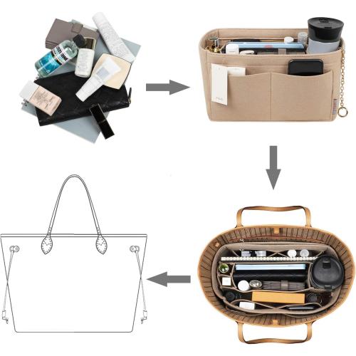 Purse Organizer Insert, Felt Purse Organizer with Zipper and Sewn Bottom Insert, Fit Speedy Neverfull Graceful,6 Sizes