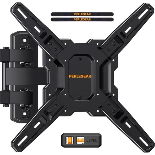 Black Perlegear Full Motion TV Mount for Most 26–65 inch Flat or Curved TVs up to 82 lbs, Wall Mount TV Bracket with Articulating Arms, Tool-Free Tilt, Swivel, Extension, Max VESA 400x400mm, PGMF3