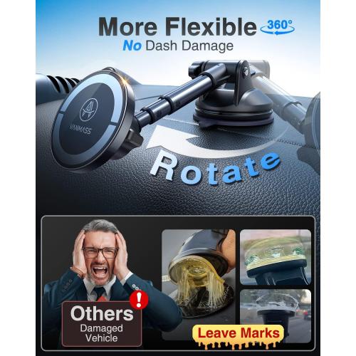 【2025 Military-Grade】VANMASS for MagSafe Car Mount【Upgraded Strongest Magnetic&Suction】Phone Holder Cell Stand for Dashboard Windshield Vent,Tesla Truck Cradle for iPhone 17 Pro Max 16 15 14 13 12 Air
