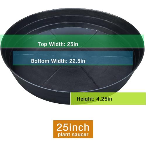 25 Inch Extra Large Plant Saucers, Extra-Deep 4.25 in Black Drip Trays for Flower Pot, Heavy Duty Drainage Tray Indoors No Holes, 2 Pack Plastic Planter Plate Water Catcher for Pots Base 20 21 22 in