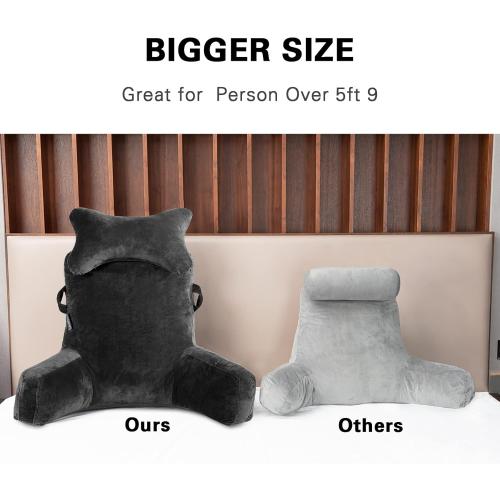 Reading Pillow-Extra Large 31 Bed Rest Pillow with Detachable Neck Roll & Arms for Sitting in Bed or Couch-Backrest Reading Pillow Adult Back Pillows for Reading,Watching TV,Gaming,Relaxing-Black