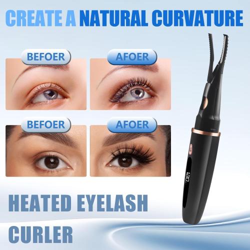 Heated Eyelash Curler - 2 in 1 Clip-Type, LED Display, 3 Temp Settings, USB Rechargeable, Natural Curling, 24H Long Lasting