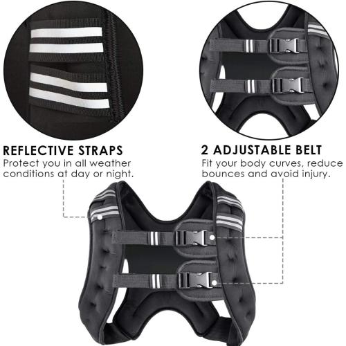 BLACK Prodigen Weighted Vest for Women and Men 8 12 16 20 25 30 Lbs with Reflective Stripe and Double Adjustable Buckle Straps Weight Vests for Strength Training, Jogging, Cardio, Weight Loss