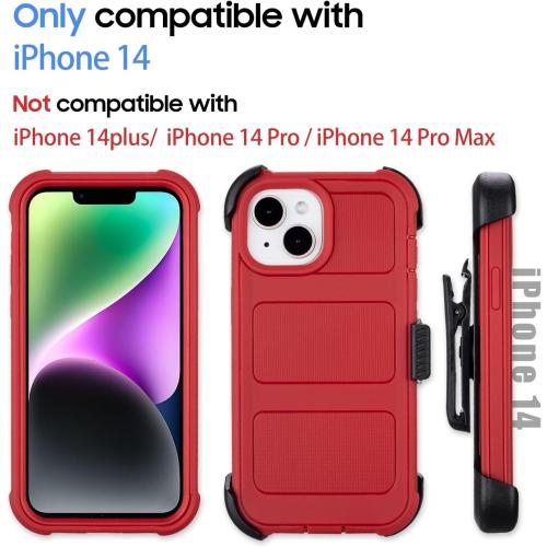 for iPhone 14 Phone Case with Belt Clip Holster Kickstand, Shockproof Heavy Duty Rugged, 2 Layers of Sturdy, Cases for iPhone14, for Protective i Phone Case 14 Defender Red
