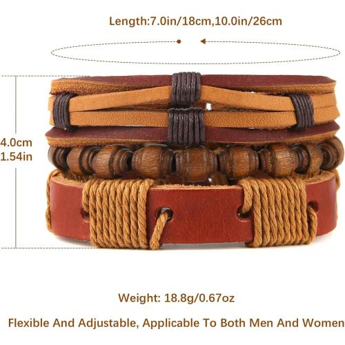 HZMAN Wrap Bracelets Men Women, Hemp Cords Wood Beads Ethnic Tribal Bracelets, Leather Wristbands