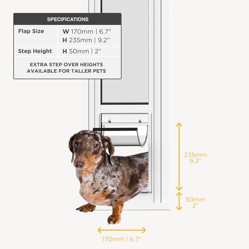 Hakuna Pets White Glass Patio Pet Door for Sliding Doors, Small | Adjustable Height 77.2”– 83.5”, Damage-Free or Permanent Install, Locking Panel Included
