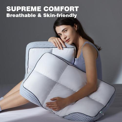 Glaciman Firm Shredded Memory Foam Bed Pillows, Ergonomic Neck and Shoulder Support for Back and Side Sleepers, Machine Washable, Breathable Mesh Gusset, Queen 15 x 25 x 4 Inch, Pack of 2