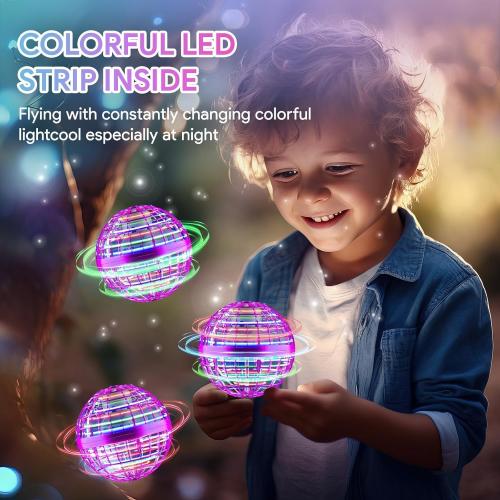 Flying Orb Ball Toy, 2024 Hand Controlled Boomerang Hover Ball Toys, Fidget Flying Spinner with Magic Lights, Mini Drone Cool Stuff Gadgets Gifts Toys for Age 6 7 8 9 10  Boys Girls Teens Toys(Purple)