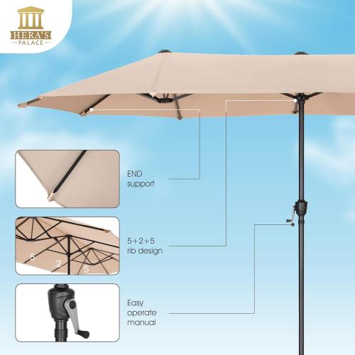 HERA'S PALACE 13 ft Rectangle Patio Umbrellas Large Outdoor Umbrella with Crank Powerful UV Protective Table Umbrella Outdoor Patio for Backyard, Pool, Garden, Deck