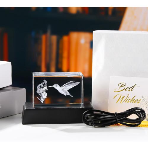 YWHL Crystal Hummingbird Gifts for Women Man, Laser Engraved 3D Hummingbird Figurines for Animal Lovers, Hummingbirds Decor for Home Party