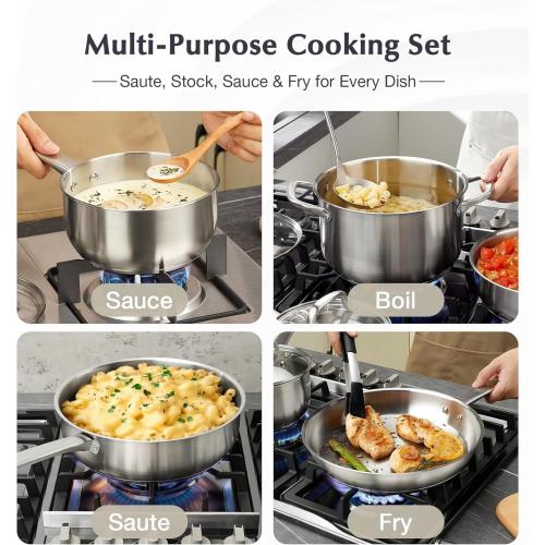 KOCH SYSTEME CS Stainless Steel Pots and Pans Set, 10 Piece Stainless Steel Cookware Set for Professional Cooking, Kitchen Cookware Sets, Induction Compatible Cookware Set 10 Pcs, Pots and Pans