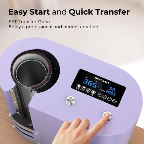 GO2CRAFT Auto Seamless Tumbler Heat Press Machine, Automatic Rotation Advanced Cup Heat Press with Fast & Even Heating, 4 Memory Modes for 11-30oz Sublimation Tumblers, Mug, Glasses(Purple)