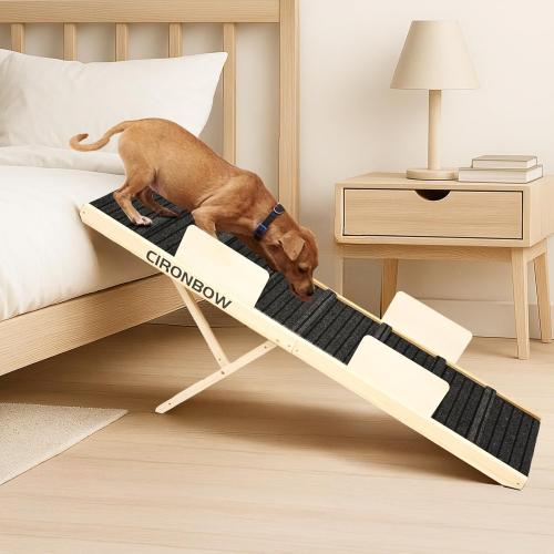 Upgraded Dog Ramp for Bed, Couch, Car, Foldable Pet Ramp, Non-Slip Pad & Safety Baffle-6 Adjustable Height 12 to 30, Portable Stable Pet Steps for Small & Medium Old Dogs & Cats