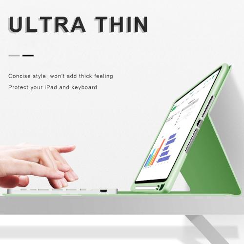 Color light green aoub Case for iPad 9th/8th/7th Generation 10.2 inch, Stand Folio Detachable Wireless Bluetooth Keyboard Cover Soft TPU Back Case with Pencil Holder for iPad 10.2 2021/2020/2019, Light Green