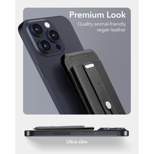 ESR for MagSafe Wallet Stand w Grip, RFID Blocking w MagSafe Ring, 5 Card Holder for Phone Case, Magnetic Wallet for iPhone 17/16/15/14/13/12(Not for Mini), Selected Samsung, Adjustable Stand, Black