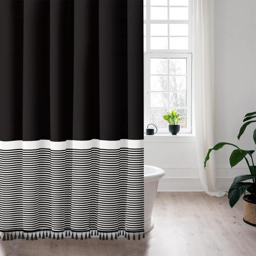 Seasonwood Extra Long Shower Curtains 96 inches Modern Farmhouse Boho Shower Curtains for The Bathroom Waterproof Cloth Black and White Striped Shower Curtain Set