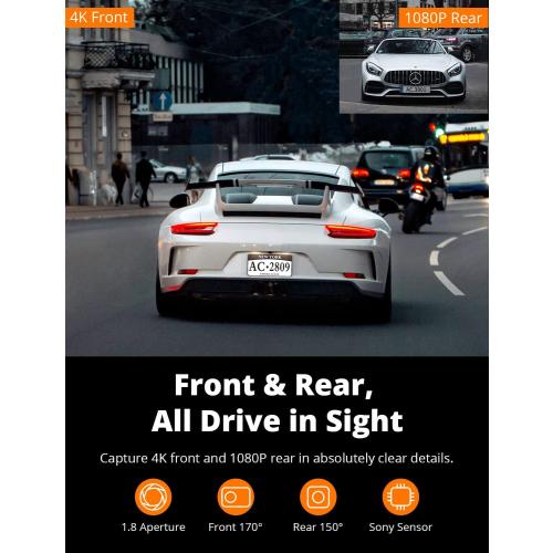 Kingslim D4 Dual Dash Cam with Built-in WiFi GPS, Front 4K/2.5K Rear 1080P for Cars , 3 IPS Touchscreen 170° FOV Dashboard Camera with Sony Starvis Sensor, Support 256GB Max